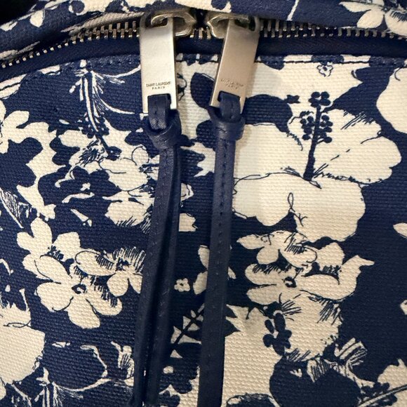 Saint Laurent Blue & White Hibiscus Toile Print City Backpack main image 12
